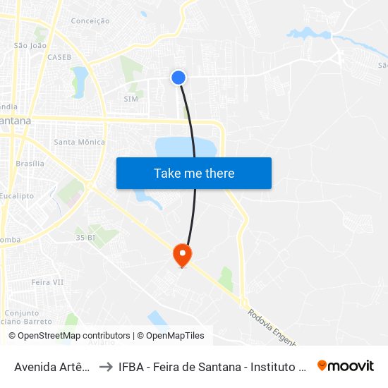 Avenida Artêmia Pires Freitas 1108 to IFBA - Feira de Santana - Instituto Federal de Educação Ciencias e Tecnologia da Bahia map