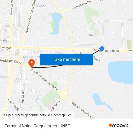 Terminal Nóide Cerqueira to UNEF map