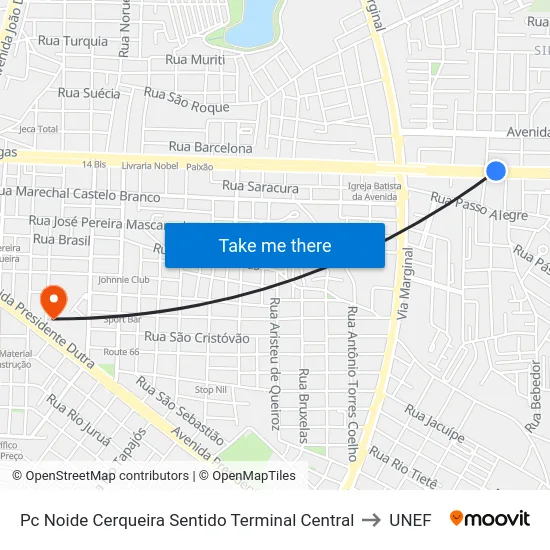 Pc Noide Cerqueira Sentido Terminal Central to UNEF map