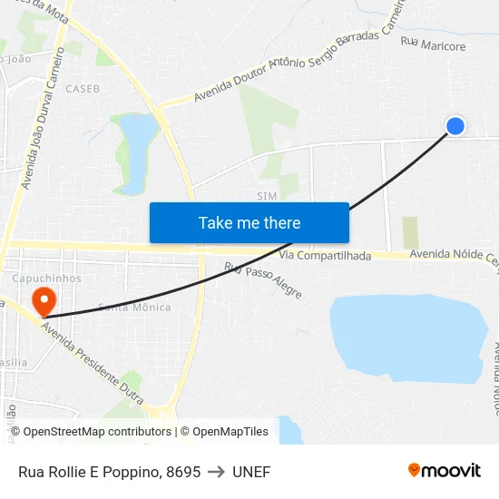 Rua Rollie E Poppino, 8695 to UNEF map
