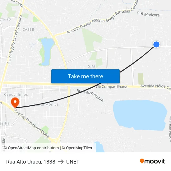Rua Alto Urucu, 1838 to UNEF map