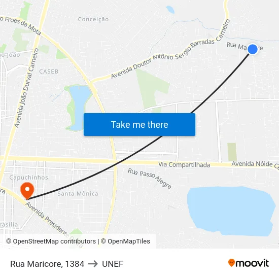 Rua Maricore, 1384 to UNEF map