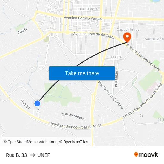 Rua B, 33 to UNEF map