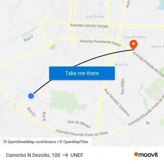 Caminho N Dezoito, 100 to UNEF map