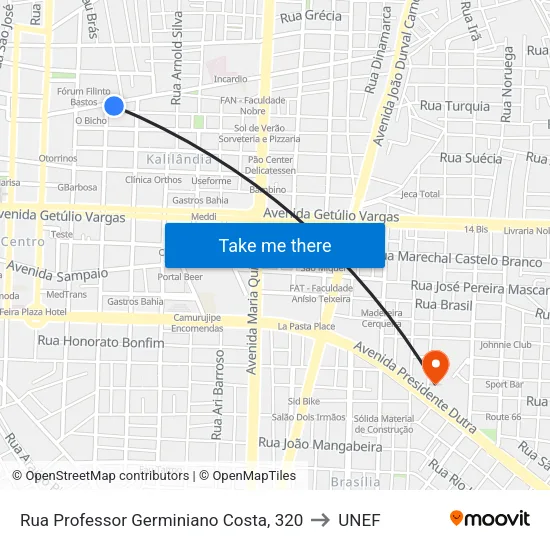 Rua Professor Germiniano Costa, 320 to UNEF map