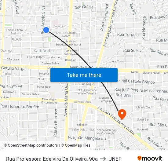 Rua Professora Edelvira De Oliveira, 90a to UNEF map