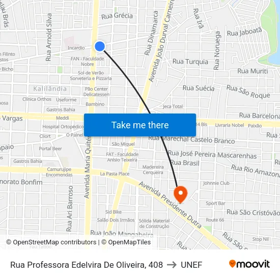 Rua Professora Edelvira De Oliveira, 408 to UNEF map