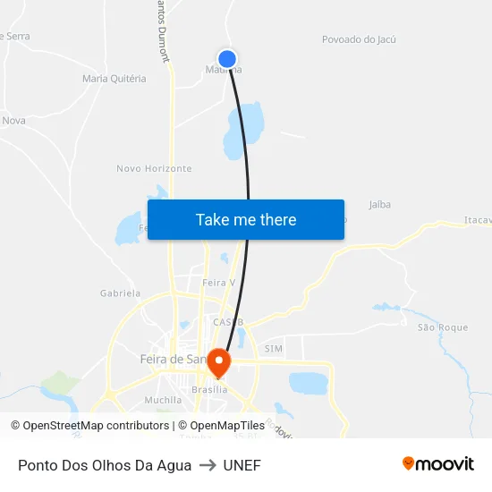 Ponto Dos Olhos Da Agua to UNEF map