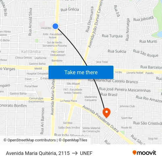 Avenida Maria Quitéria, 2115 to UNEF map