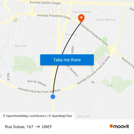 Rua Subae, 167 to UNEF map