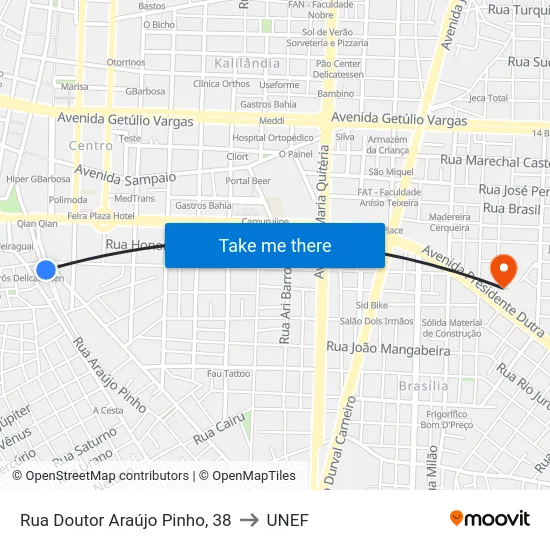 Rua Doutor Araújo Pinho, 38 to UNEF map