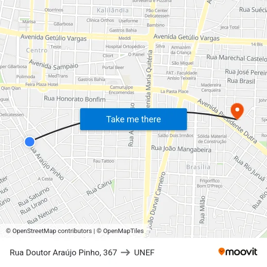 Rua Doutor Araújo Pinho, 367 to UNEF map