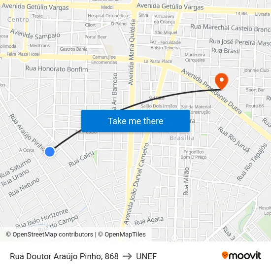 Rua Doutor Araújo Pinho, 868 to UNEF map