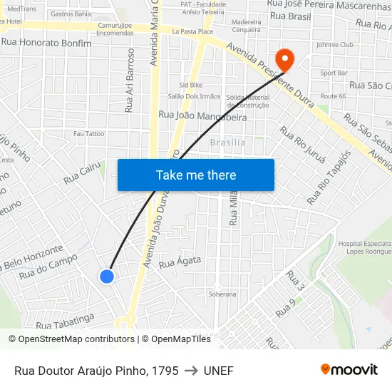 Rua Doutor Araújo Pinho, 1795 to UNEF map
