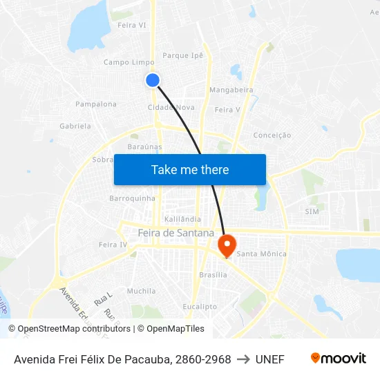 Avenida Frei Félix De Pacauba, 2860-2968 to UNEF map