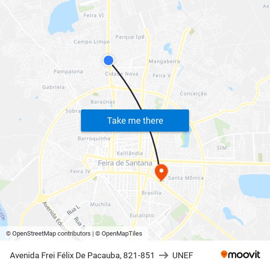 Avenida Frei Félix De Pacauba, 821-851 to UNEF map