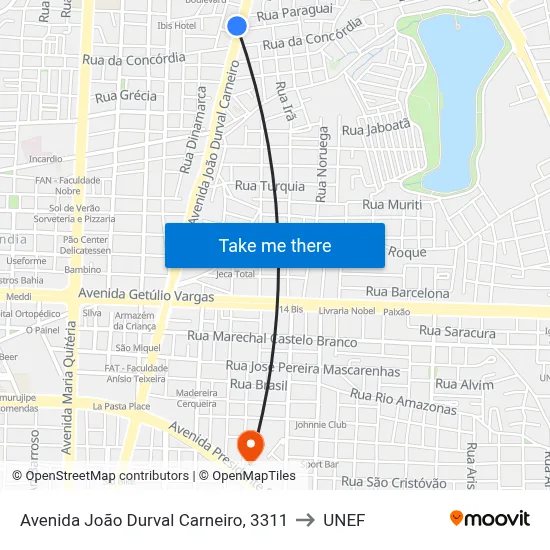 Avenida João Durval Carneiro, 3311 to UNEF map