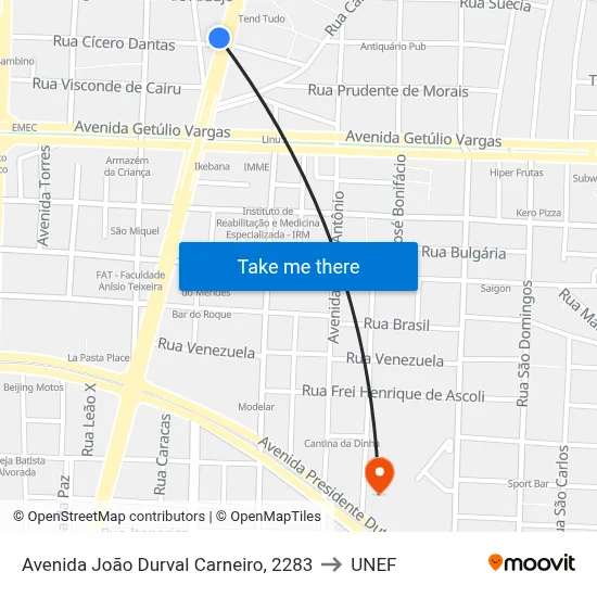 Avenida João Durval Carneiro, 2283 to UNEF map