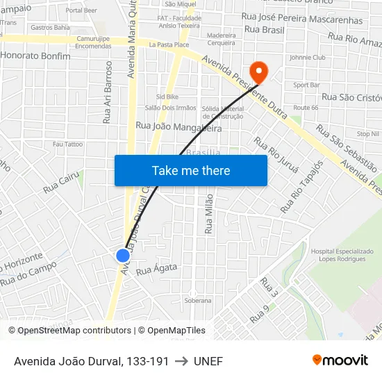 Avenida João Durval, 133-191 to UNEF map