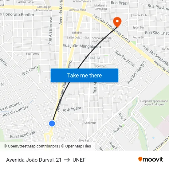 Avenida João Durval, 21 to UNEF map