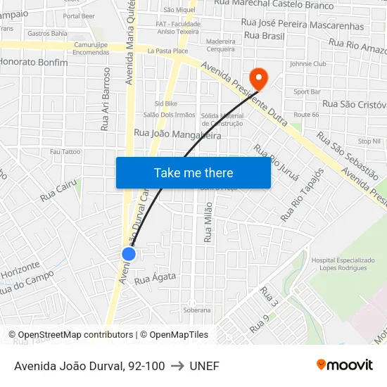 Avenida João Durval, 92-100 to UNEF map