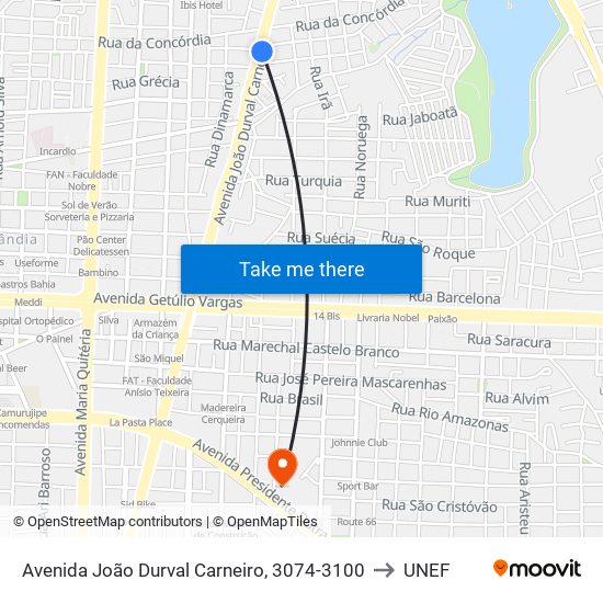 Avenida João Durval Carneiro, 3074-3100 to UNEF map