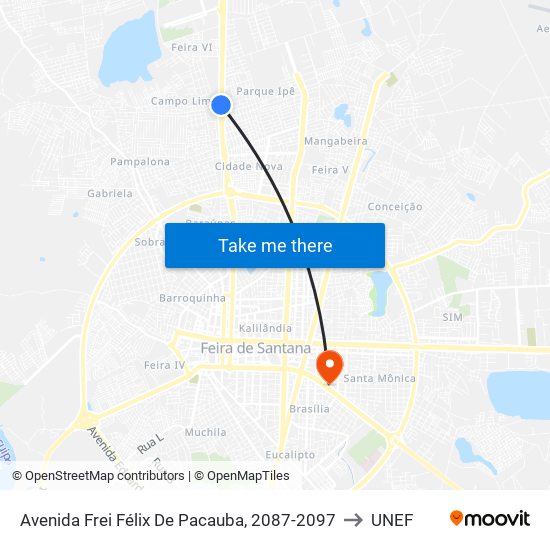 Avenida Frei Félix De Pacauba, 2087-2097 to UNEF map