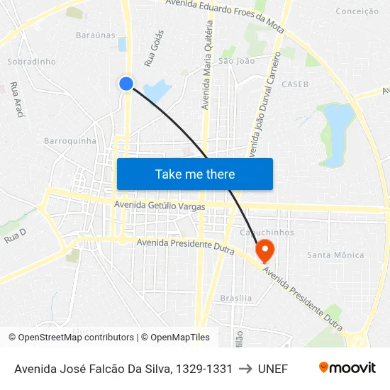 Avenida José Falcão Da Silva, 1329-1331 to UNEF map