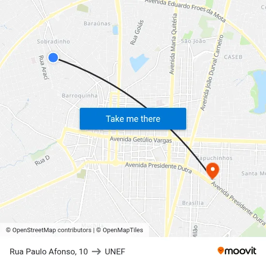 Rua Paulo Afonso, 10 to UNEF map