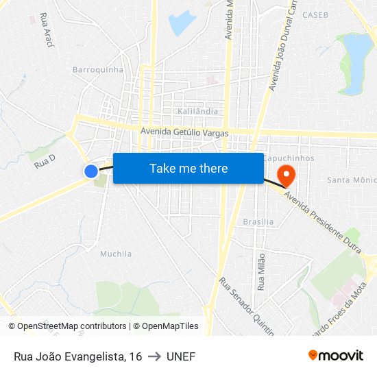 Rua João Evangelista, 16 to UNEF map