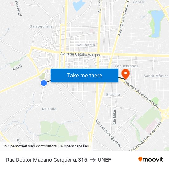 Rua Doutor Macário Cerqueira, 315 to UNEF map