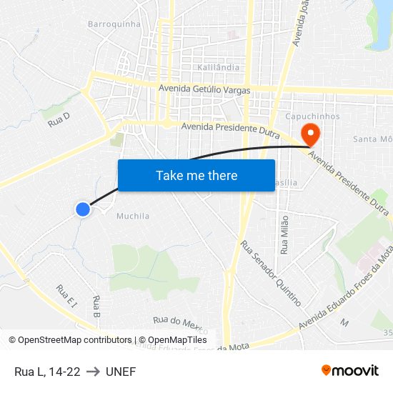 Rua L, 14-22 to UNEF map