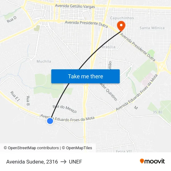 Avenida Sudene, 2316 to UNEF map