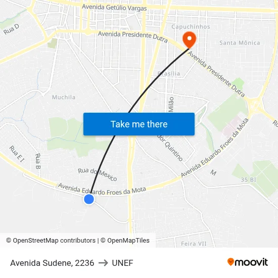 Avenida Sudene, 2236 to UNEF map
