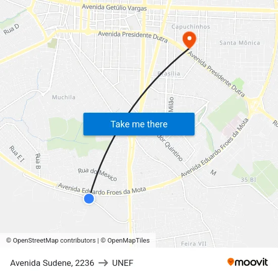 Avenida Sudene, 2236 to UNEF map