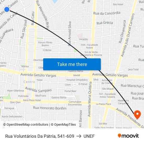 Rua Voluntários Da Pátria, 541-609 to UNEF map