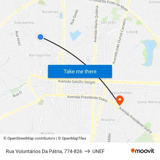 Rua Voluntários Da Pátria, 774-826 to UNEF map