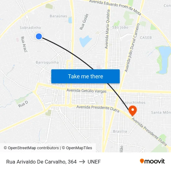 Rua Arivaldo De Carvalho, 364 to UNEF map