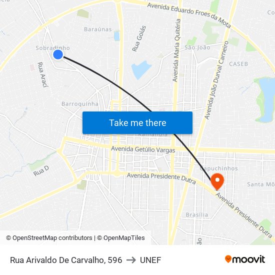 Rua Arivaldo De Carvalho, 596 to UNEF map