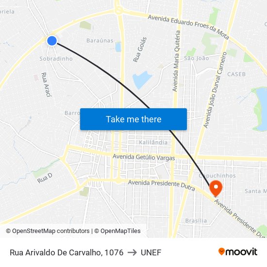 Rua Arivaldo De Carvalho, 1076 to UNEF map