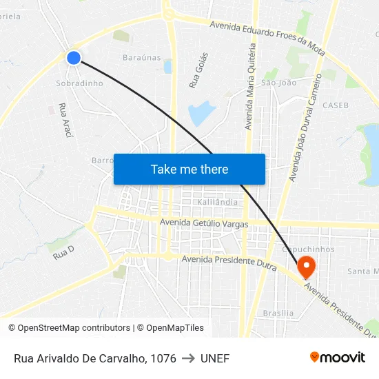 Rua Arivaldo De Carvalho, 1076 to UNEF map