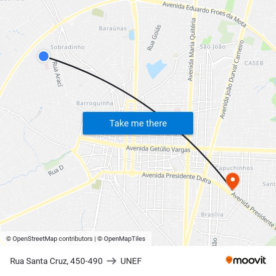 Rua Santa Cruz, 450-490 to UNEF map