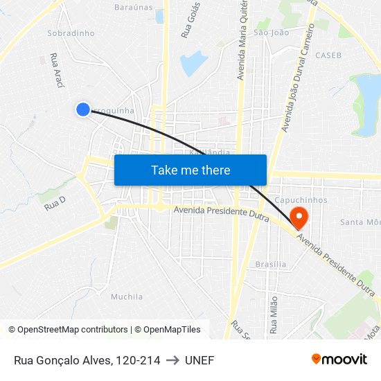 Rua Gonçalo Alves, 120-214 to UNEF map
