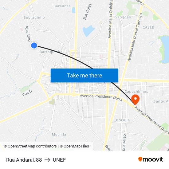 Rua Andaraí, 88 to UNEF map