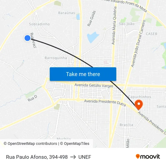Rua Paulo Afonso, 394-498 to UNEF map
