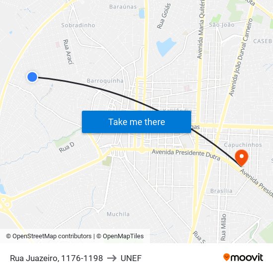 Rua Juazeiro, 1176-1198 to UNEF map