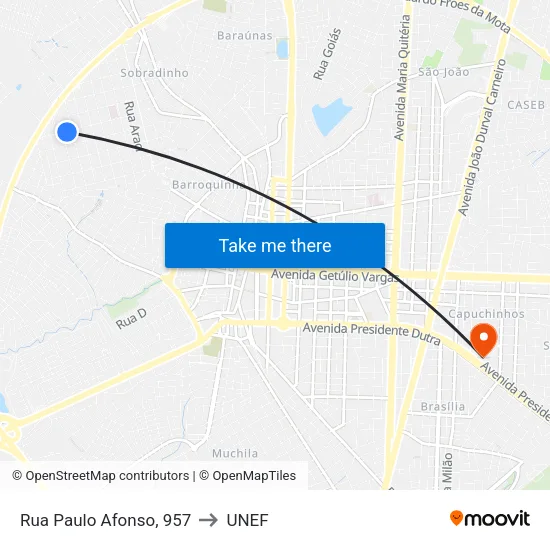 Rua Paulo Afonso, 957 to UNEF map