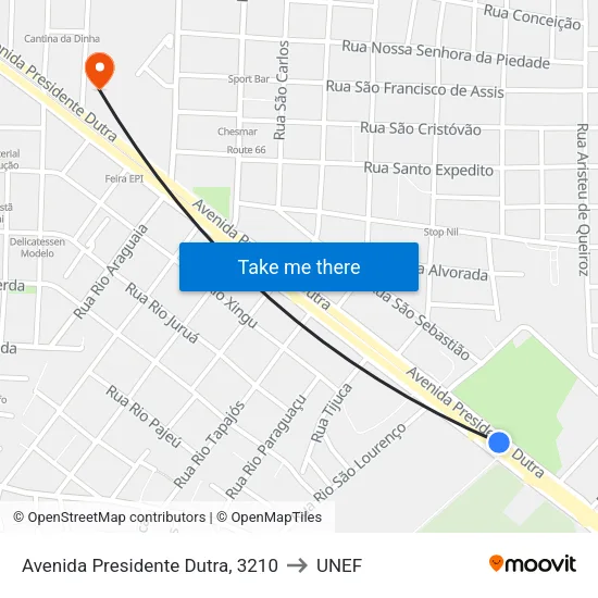 Avenida Presidente Dutra, 3210 to UNEF map