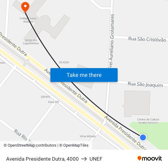 Avenida Presidente Dutra, 4000 to UNEF map