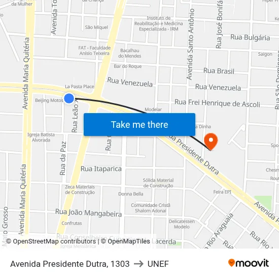 Avenida Presidente Dutra, 1303 to UNEF map